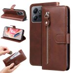 Coque en cuir zipp�e texture peau de veau pour xiaomi redmi note 12 4g, brun