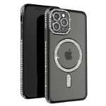 Coque diamant pour iphone 12 pro max protection magsafe contour strass noir