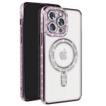 Coque diamant pour iphone 13 pro magsafe contour strass violet