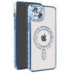 Coque diamant pour iphone 14 plus magsafe contour strass bleu