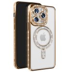Coque diamant pour iphone 14 pro magsafe contour strass dor�e