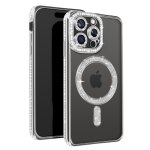 Coque diamant pour iphone 15 pro protection magsafe contour strass argent