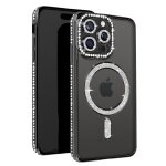 Coque diamant pour iphone 15 pro protection magsafe contour strass noir