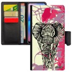 Coque elephant pour iphone 14 simili cuir portefeuille porte cartes ethnique animal tribal rose smartphone ...