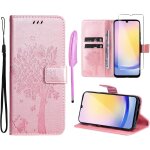 Coque etui portefeuille samsung galaxy a25 5g - cuir pu rose, intrieur silicone tpu, 1 verre tremp, ...