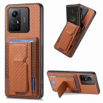 Coque en fibre de carbone avec support pliable et porte - cartes pour xiaomi redmi note 12s, brun
