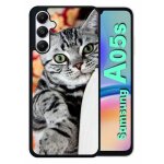 Coque pour galaxy a05s - chat tigr gris yeux vert - silicone - noir