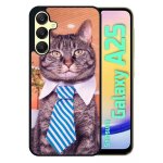 Coque pour galaxy a25 - chat cravate - silicone - noir