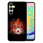 Coque pour galaxy a25 - squellette joue a la batterie flamme - silicone - noir
