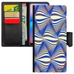 Coque galaxy a31 cuir rabat illusion d'optique triangle losange etui bleu smartphone mirage case graphique ...