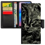 Coque galaxy note 20 ultra simili cuir portefeuille chat peinture huile artiste etui minou case noir ...