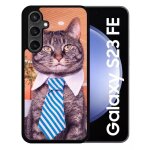Coque pour galaxy s23 fe - chat cravate - silicone - noir