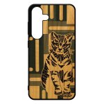 Coque pour galaxy s24 bois silicone chat animal noir gris cubique case ethnique garcon motif chaton mignon ...