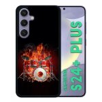 Coque pour galaxy s24 + - squellette joue a la batterie flamme - silicone - noir