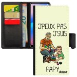 Coque pour galaxy s9 plus cuir rabat portefeuille humour j'peux pas j'suis papy etui grand pere drole ...