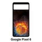 Coque google pixel 6 - ballon de basket eau et feu - silicone - noir