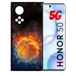 Coque pour honor 50 5g - ballon de basket eau et feu - silicone - noir