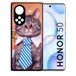 Coque pour honor 50 - chat cravate - silicone - noir