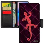 Coque honor 7a portefeuille porte cartes salamandre lezard dessin image grille antichoc rouge femme fantaisie ...