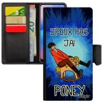 Coque honor 8 rabat porte cartes j'peux pas j'ai poney telephone aqua humoristique bd pas cher etui portable ...