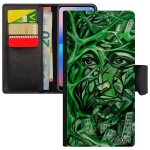 Coque honor 9 cuir rabat portefeuille portrait street art vert femme smartphone antichoc peinture huile ...