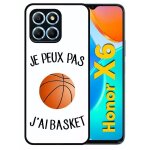 Coque pour honor x6 - je peux pas j ai basket fond blanc - silicone - noir