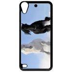 Coque pour htc desire 530 - chevaux blanc et noir dans la neige - noir