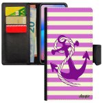 Coque huawei p30 pro simili cuir portefeuille ancre de bateau n�ud rose fantaisie aimant�e chaine ray� ...