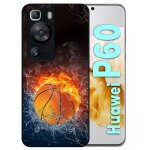 Coque pour huawei p60 - ballon de basket eau et feu - silicone - noir