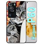 Coque pour huawei p60 - chat tigr� gris yeux vert - silicone - noir