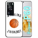 Coque pour huawei p60 - je peux pas j ai basket fond blanc - silicone - noir
