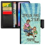 Coque humour j'peux pas j'suis mamie pour galaxy a52 portefeuille texte grand mere bleu drole bd enfant ...