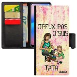 Coque humour j'peux pas j'suis tata pour a54 mobile a clapet violet texte comique tante telephone case ...