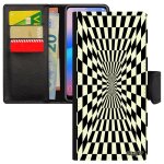 Coque illusion d'optique s21 simili cuir rabat noir magnetique noir et blanc smartphone magie carre bicolore ...