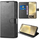 Coque int�grale pour samsung galaxy s24 - protection effet cuir noir avec support t�l�phone table - e. ...