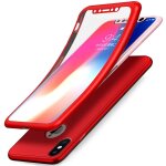 Coque int�grale silicone pour iphone x ( iphone 10 ) couleur rouge + verre tremp� anti choc 360 full ...