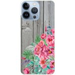 Coque pour iphone 11 pro bois gris fleur rose