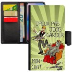 Coque iphone 11 pro en cuir rabat portefeuille porte cartes j'peux pas j'dois garder mon chat humour ...