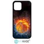 Coque pour iphone 12 - ballon de basket eau et feu - silicone - noir