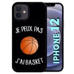 Coque pour iphone 12 - je peux pas j ai basket fond noir - silicone - noir