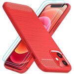 Coque iphone 12 mini (5. 4 ) lot 2 verres tremp�s protection anti choc carbonique trait rouge