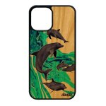 Coque pour iphone 12 mini en bois silicone dauphin ocean animaux peinture marin portable animal design ...