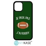 Coque iphone 12 mini - je peux pas j ai rugby ballon fond vert - noir