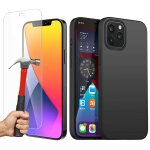 Coque iphone 12 noir + 2� verre tremp� protection �cran, souple silicone �tui protecteur bumper