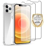 Coque iphone 12 / 12 pro antichoc silicone + 2 vitres en verre tremp - evetane
