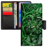 Coque pour iphone 12 pro max cuir rabat portefeuille portrait street art vert artisanat abstrait noir ...