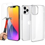 Coque iphone 12 transparente + verre tremp� protection ecran, souple silicone etui protecteur bumper