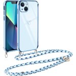 Coque iphone 13 6. 1'' bleu motif coeur - tpu souple anti - choc, cordon nylon rglable 150 cm avec pendentif ...