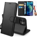 Coque iphone 13 mini rabat integral noir et 2 verres trempes vitre protection d'ecran