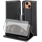 Coque iphone 13 mini rabat integral noir + verres trempes vitre protection d'ecran
